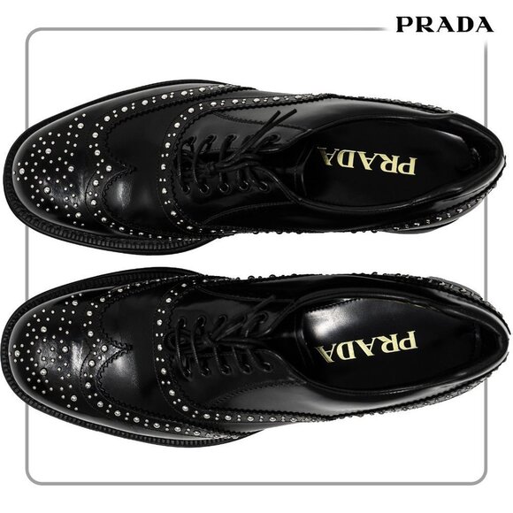 Prada Studded Wingtip Derby in Black - Embellished with Studs US10 - Picture 7 of 12